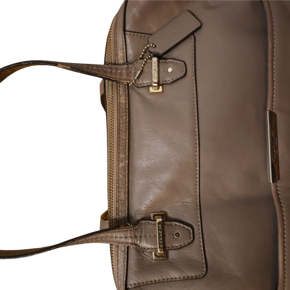Coach School Bag Taupe Leather Satchel Tote Bag Gold Hardware Distressed AS IS - Picture 11 of 16